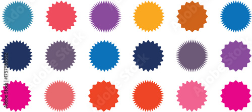 Set of Red price sticker, sale or discount sticker, sunburst badges icon. Stars shape with different number of rays. Special offer price tag. Red starburst promotional badge set, shopping labels