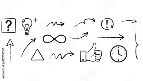 Handwritten doodle elements vector illustration set of arrows question mark idea symbol and other elements