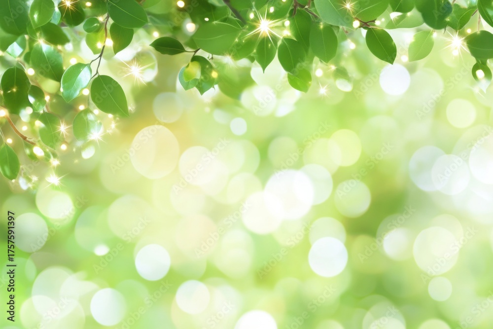 Fototapeta premium Lush Canopy and Bokeh Bliss: A verdant canopy of leaves casts a serene ambiance, accented by a soft bokeh effect. It is perfect for illustrating natural beauty and tranquility.