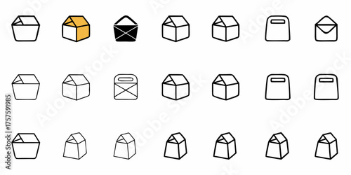Modern icons for delivery services and online communication featuring envelope and box shapes, conveying efficiency and convenience for logistics and digital messaging