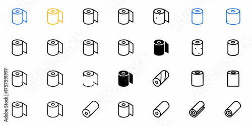 Essential Toilet Paper Roll Icon Set for Cleanliness and Hygiene Projects, a Graphic Resource with Multiple Style Variations, Perfect for Design and Sanitation Needs