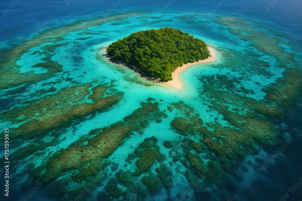 Fototapeta premium Breathtaking view of a tropical island paradise surrounded by crystal-clear turquoise waters,