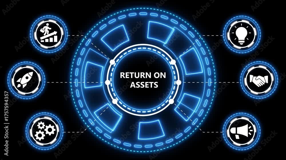 Animated visual graphic demonstrating return on assets for business and finance concepts