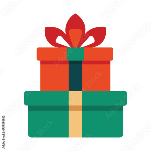 Festive christmas presents stacked high with big red bow ready for celebration