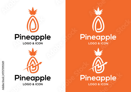pineapple logo icon vector with growth arrow