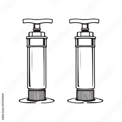 Vector illustration of an isolated old glass bottle of wine and a metal oil lamp