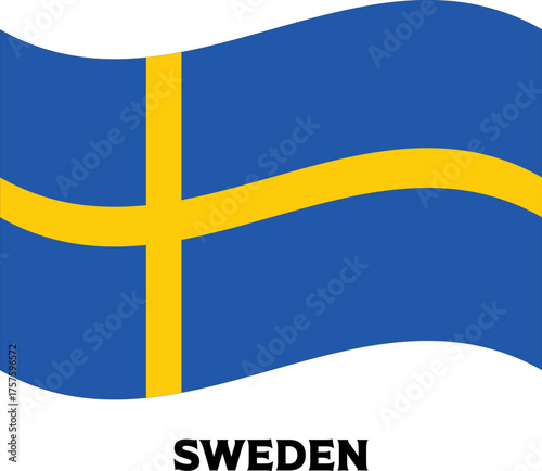Waving Sweden National Flag Illustration – Blue Banner with Yellow Nordic Cross