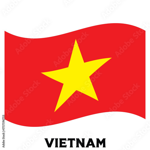 Waving Vietnam National Flag Illustration – Red Banner with Yellow Five-Pointed Star