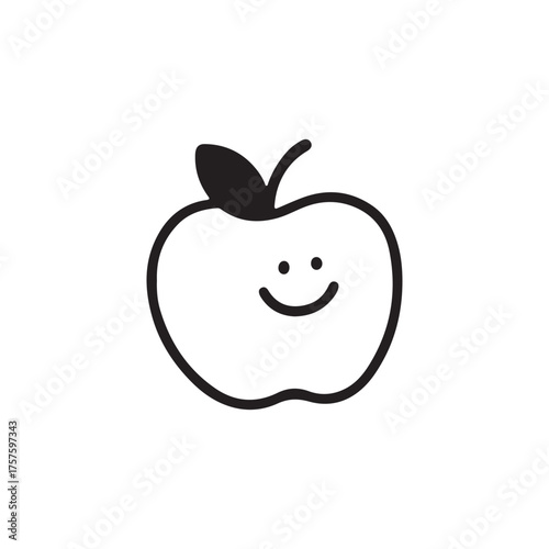 A cute, funny apple cartoon character with a big smile and a little worm peeking out, a sweet and healthy fruit vector illustration for a fun design