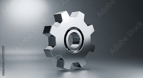 Shiny metal gear on a gray background with a modern and industrial look
