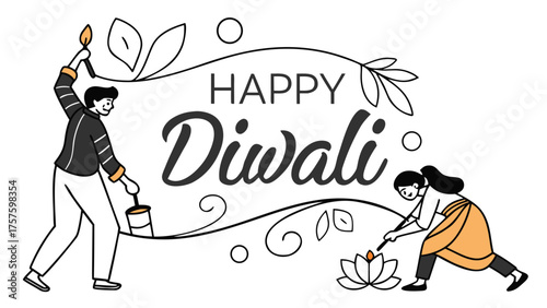 Celebrate Diwali Festival with Traditional Lamp Lighting Rituals and Festive Greetings, a Joyful Celebration of Lights with Family and Friends