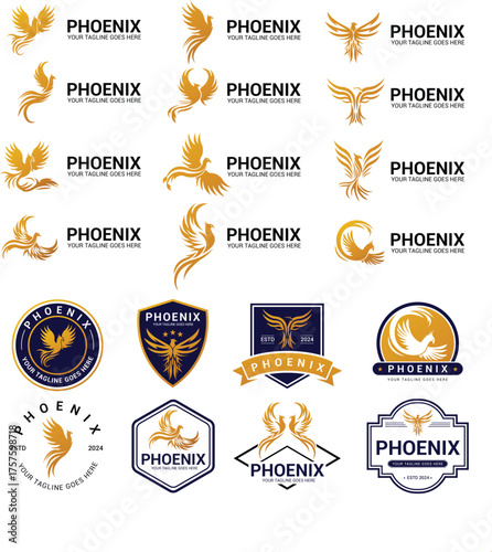 Golden phoenix logo collection in modern emblem style
