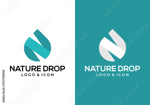 Water drop geometric logo icon vector with initial N