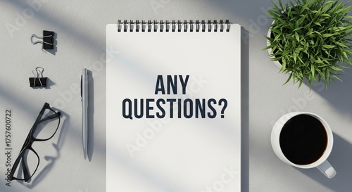 Any Questions Concept Composition Flatlay Office Supplies Business Workspace