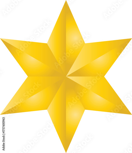Golden six-pointed star with a faceted 3D effect. Vector illustration of a shiny award or decoration symbol.