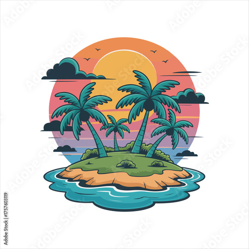 Tropical island with palm trees. Summer vacation