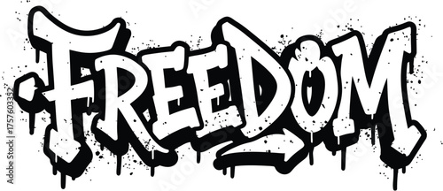 Black graffiti style word F R E D O M on white background freedom text