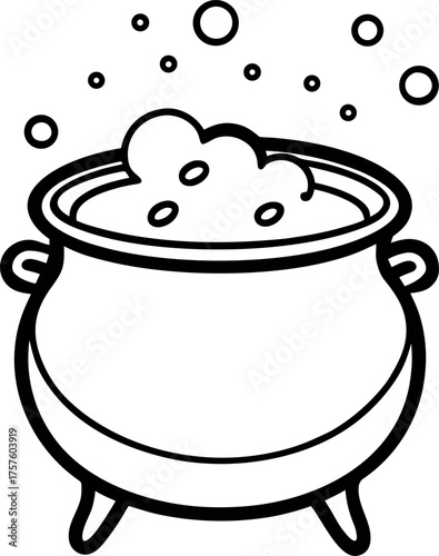 Cauldron bubbling outline icon vector