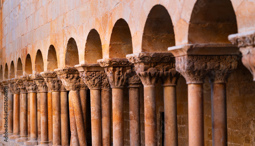 Details of the cloister of the Benedictine abbey of the Monastery of Santo Domingo de Silos. Santo Domingo de Silos, Burgos, Castile and León, Spain, Europe