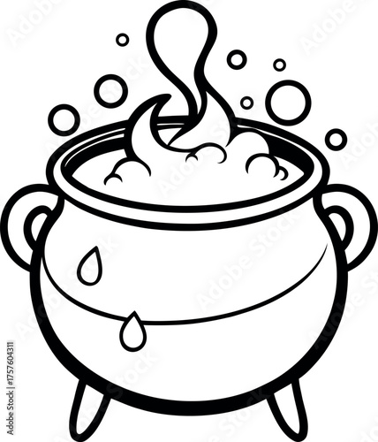 Halloween Magic Potion Cauldron Boiling with Smoke and Dripping Liquid continuou icon