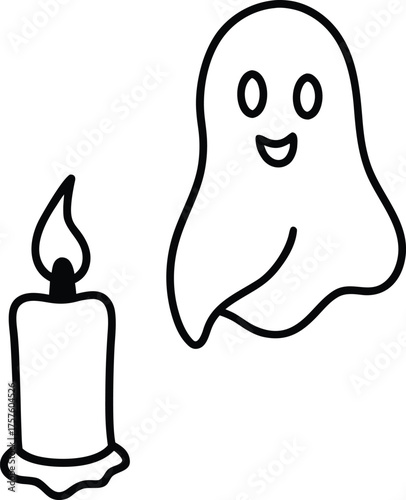 ghost hovering near candle illustration on transparent background