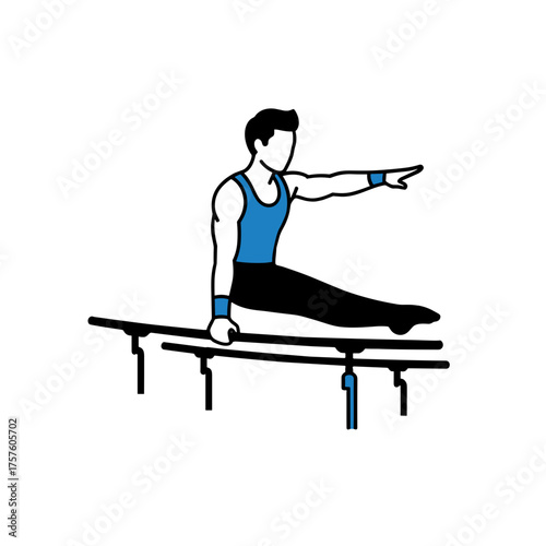 Parallel bars gymnast performing on transparent background, dynamic pose, bold design, sports illustration