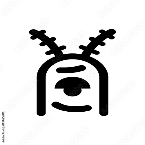 Illustration of a cartoon plankton character with antennae and a single eye in black and white style