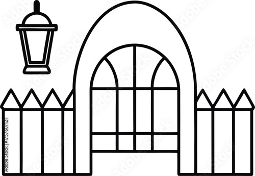 haunted gate with lantern illustration on transparent background