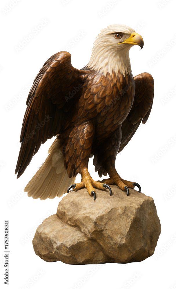 Fototapeta premium A stunning eagle statue on a rock, perfect for a nature-themed backyard pond.