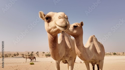 Middle Eastern camels in the desert in Abu Dhabi, UAE
