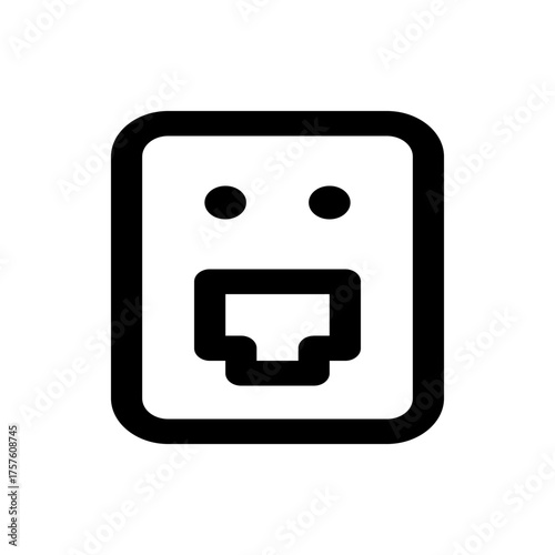 Illustration of a wall mounted rj45 ethernet port with two circular elements above the port area