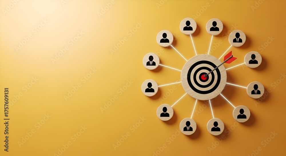 Fototapeta premium Target audience concept with dart and people icons