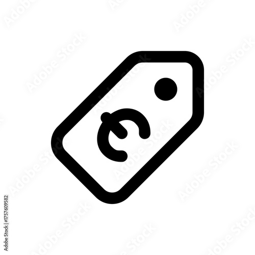 A black and white price tag with a euro symbol and a hole for hanging on a white background image view