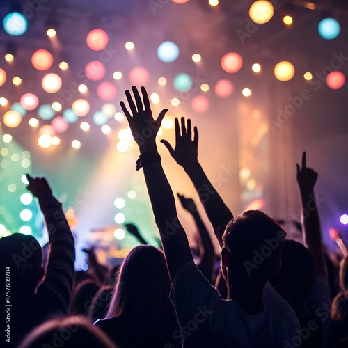 Wallpaper Mural Crowd of people cheering with their hands raised at a vibrant music concert event Torontodigital.ca