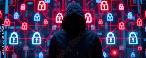 Cybersecurity Expert Tackles Data Threats in High-Tech Digital Security Environment Virtual Studio Perspective