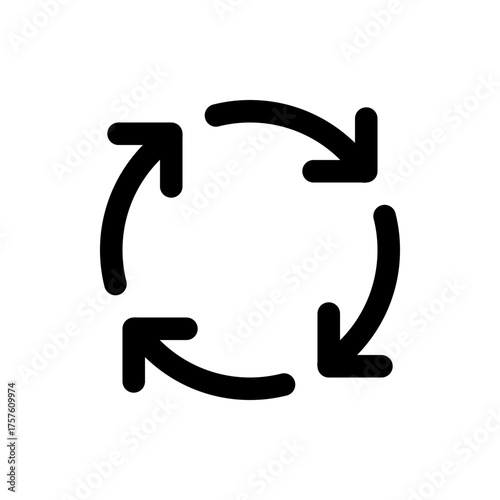 Circular arrangement of four black arrows pointing in a clockwise direction forming a looping cycle shape