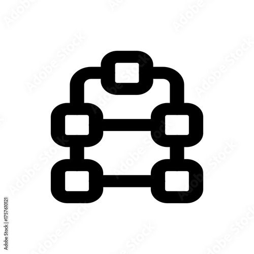 A black and white illustration of a connected network of rounded squares forming a hierarchical structure