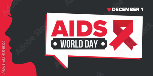 World Aids Day. Red ribbon symbol. Awareness and prevention hiv. Medical healthcare concept. Human support and protection. Celebrated annual in December 1. Poster, banner and background. Vector