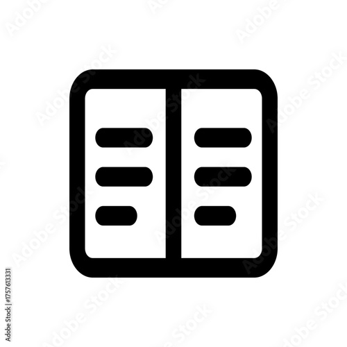Illustration of a book with two pages, each containing three lines of text, all enclosed in a rounded rectangle