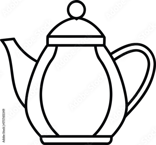 Teapot minimal line art kitchen utensil illustration isolated on white background