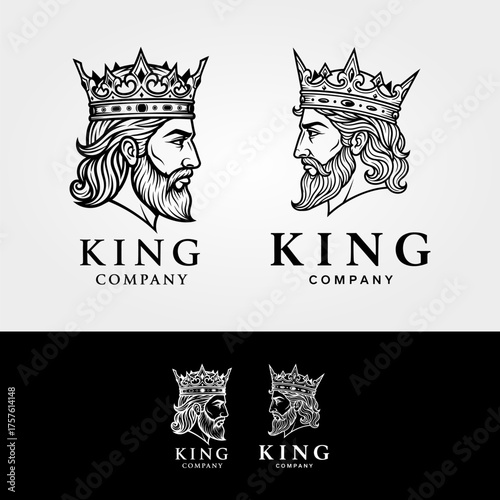 Royal King Profile Silhouette Logo Design for Company Branding.