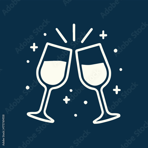 glasses clinking color icon banner vector illustration