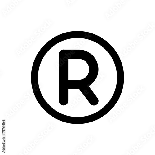 Registered trademark symbol featuring a bold letter r enclosed within a thick circular border in black color