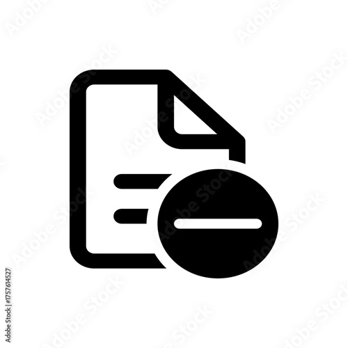 Black document icon with rounded edges and a folded corner, overlaid with a black circle and minus sign