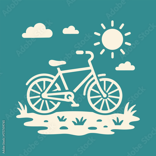 bicycle on a summer background color icon banner vector illustration