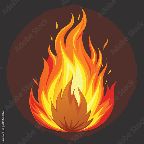 Realistic blazing fire flames vector illustration with vibrant colors and dynamic energy