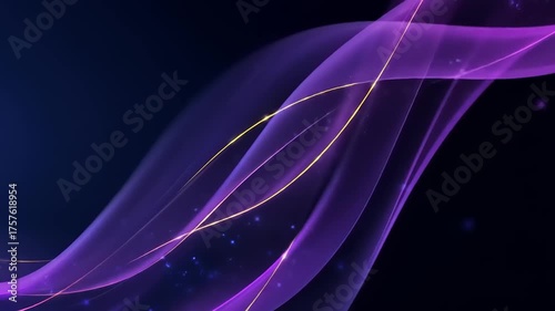 Abstract purple wave background with golden lines and particle effects