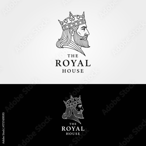 Elegant Royal House Logo with Kings Profile and Crown.