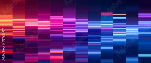 Set of bright vertical gradient bars in neon colors inspired by urban nightlife and city lights at night. Glowing stripes of neon futuristic light perfect for tech visuals and creative digital project