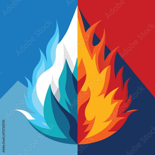 Dynamic abstract illustration showcasing a vibrant contrast between fiery reds and cool icy blues perfect for modern design